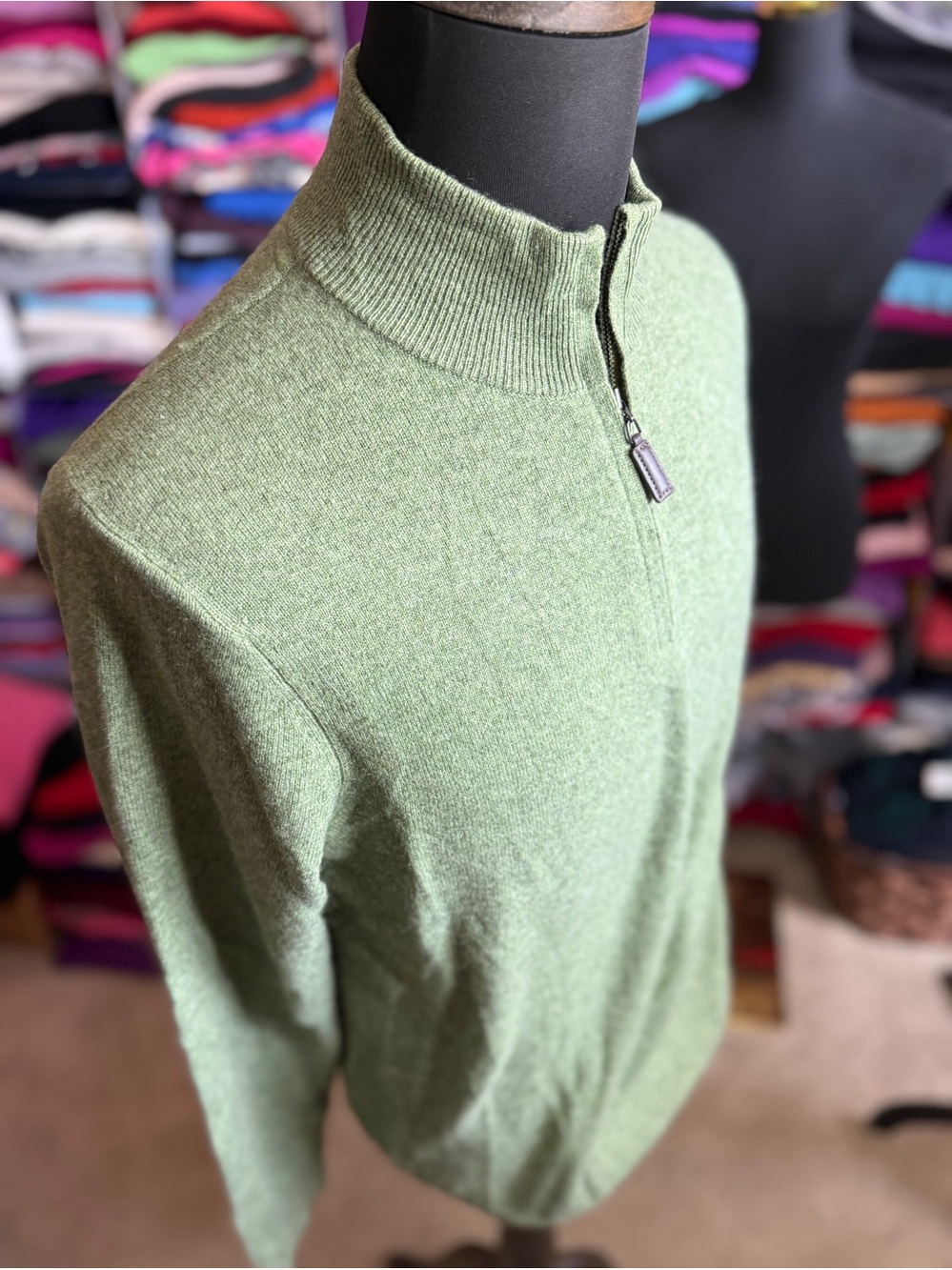 Christian Lacroix Green Half-Zip Mock Neck Sweater